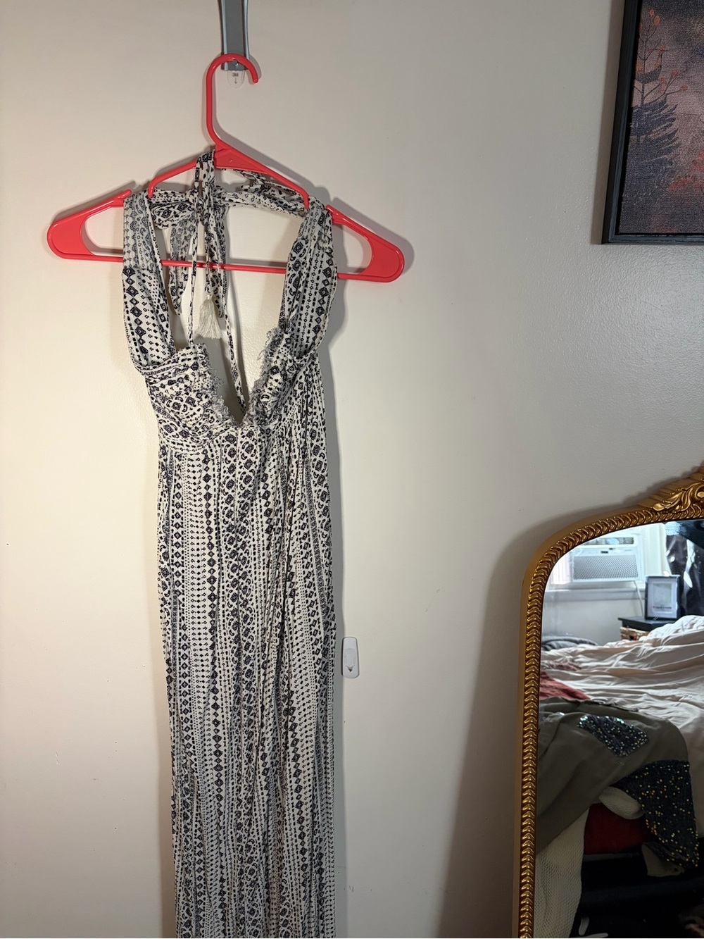 T.J.Maxx Black & White Printed Halter Maxi Dress
